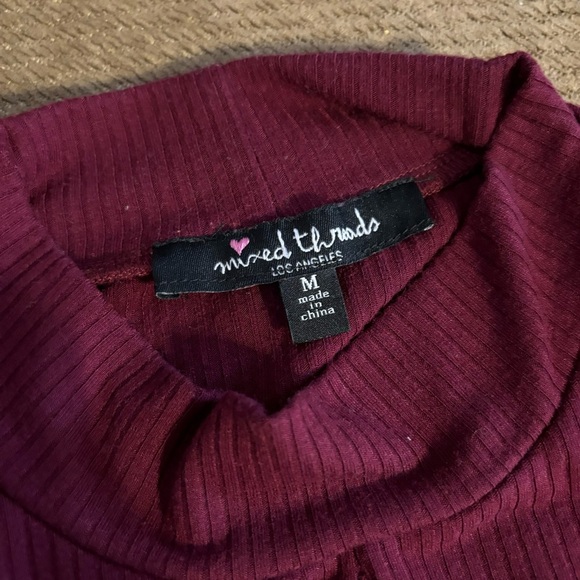 Elegant Burgundy Cut-Out Long Sleeve Top - Picture 3 of 3